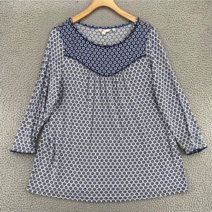 Boden Top Womens 12 Blue Star Mixed Polka Dot Long Sleeve Stretch Knit Pullover